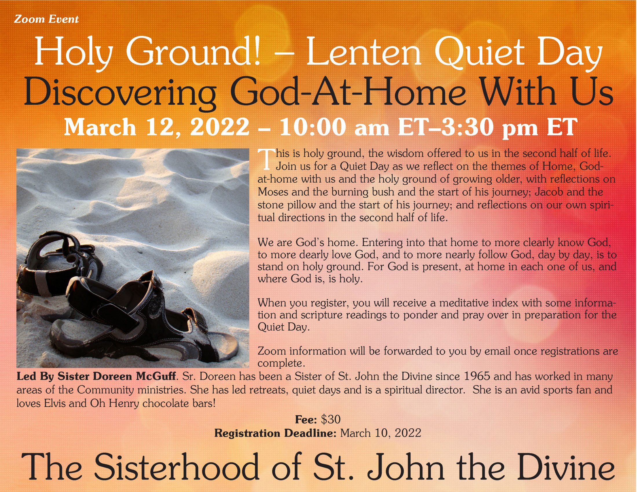 Holy Ground! – Lenten Quiet Day: Discovering God-At-Home With Us.